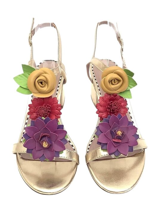 Betsey Johnson Shoes - Betsey Johnson Flower Strappy Heels Gold Size 8.5